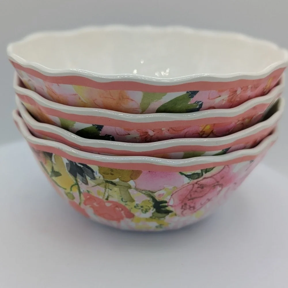 Coventry Melamine Bowls Set/4‎ Pink Floral Watercolor Shatter Resistant BPA Free